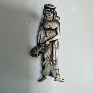 Vintage Metzke Pewter “Girl with Leaf” Pin Brooch
